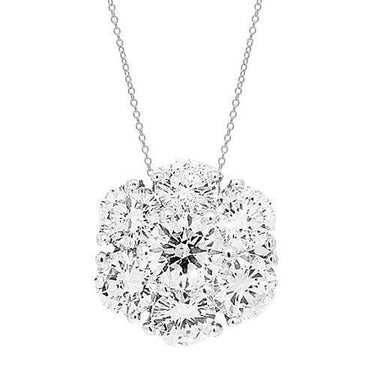 14K White Solid Gold Womens Diamond Cluster Necklace 2.40 Ctw